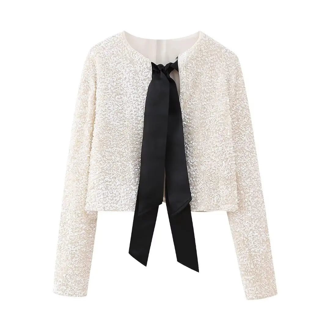 Blazer Feminino Paetê Lantejoulas Laço Helena