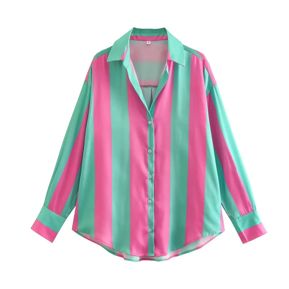 Camisa Feminina Listrada Acetinada Alice