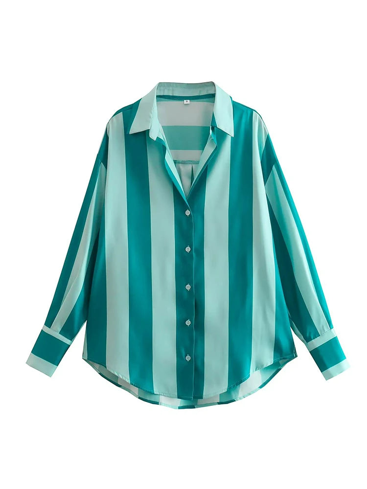 Camisa Feminina Listrada Acetinada Alice