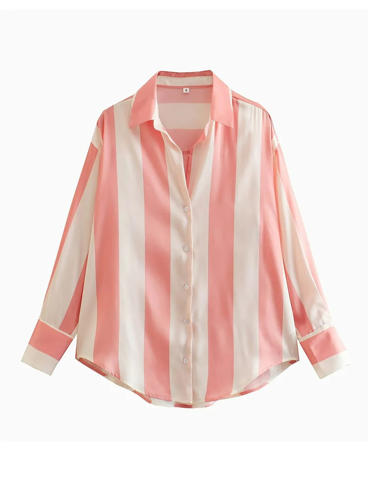 Camisa Feminina Listrada Acetinada Alice