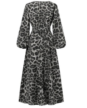 Vestido Longo Manga Bufante Animal Print