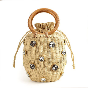 Bolsa Feminina Rattan E Cristais Espelho da Moda