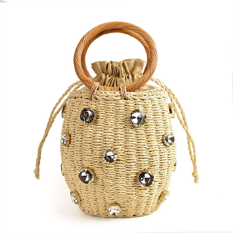 Bolsa Feminina Rattan E Cristais Espelho da Moda