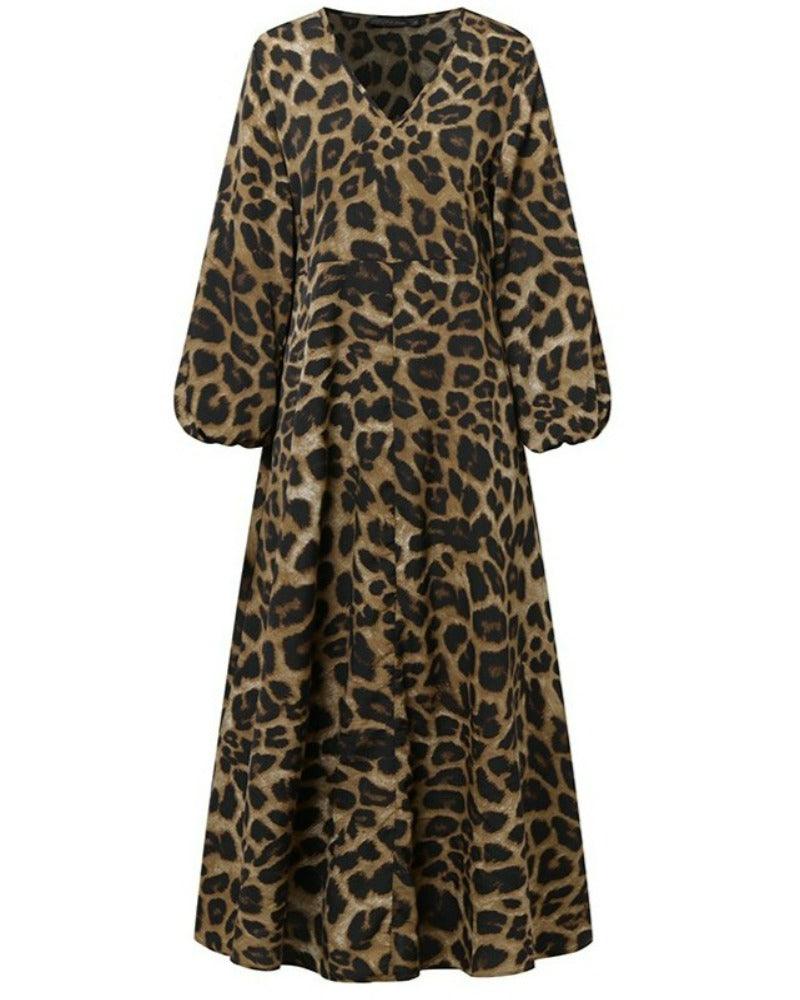 Vestido Longo Manga Bufante Animal Print