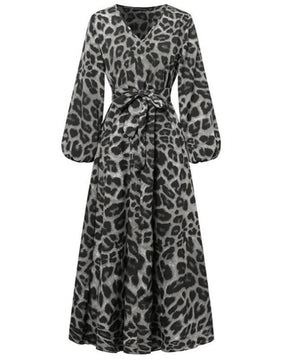 Vestido Longo Manga Bufante Animal Print