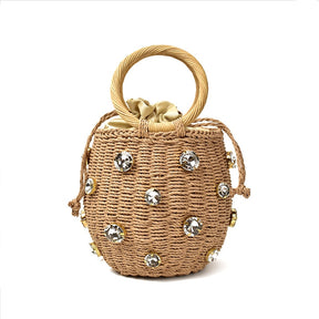 Bolsa Feminina Rattan E Cristais Espelho da Moda