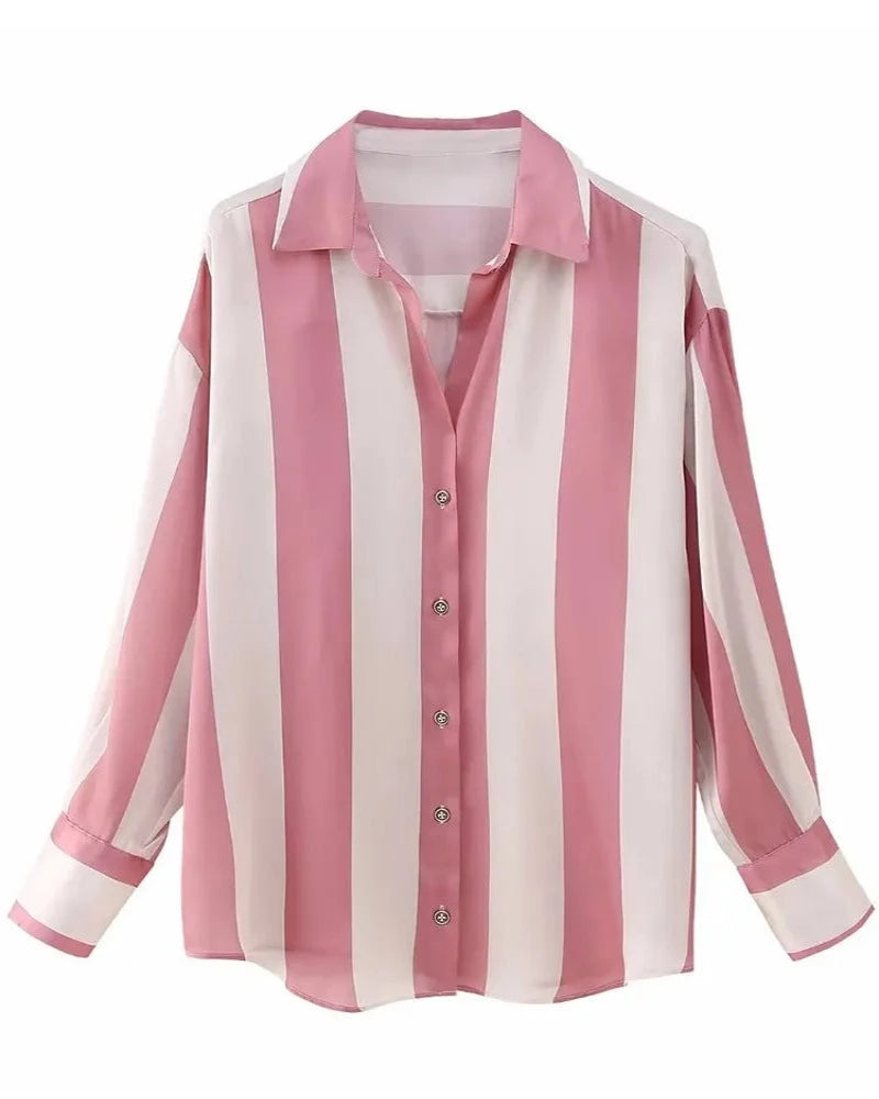 Camisa Feminina Listrada Acetinada Alice