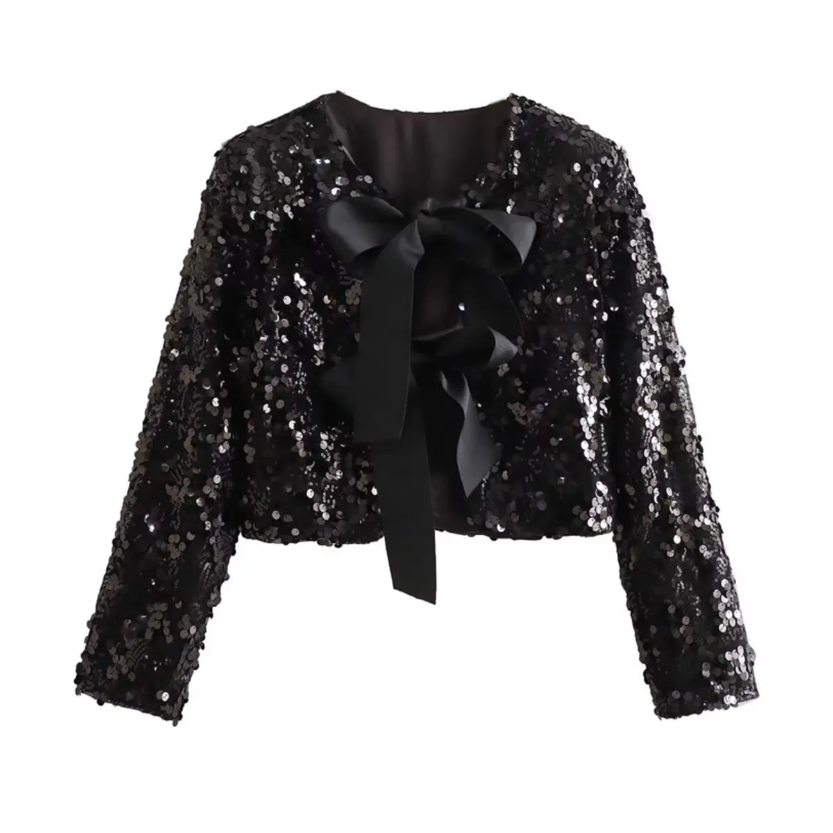 Blazer Feminino Paetê Lantejoulas Laço Helena