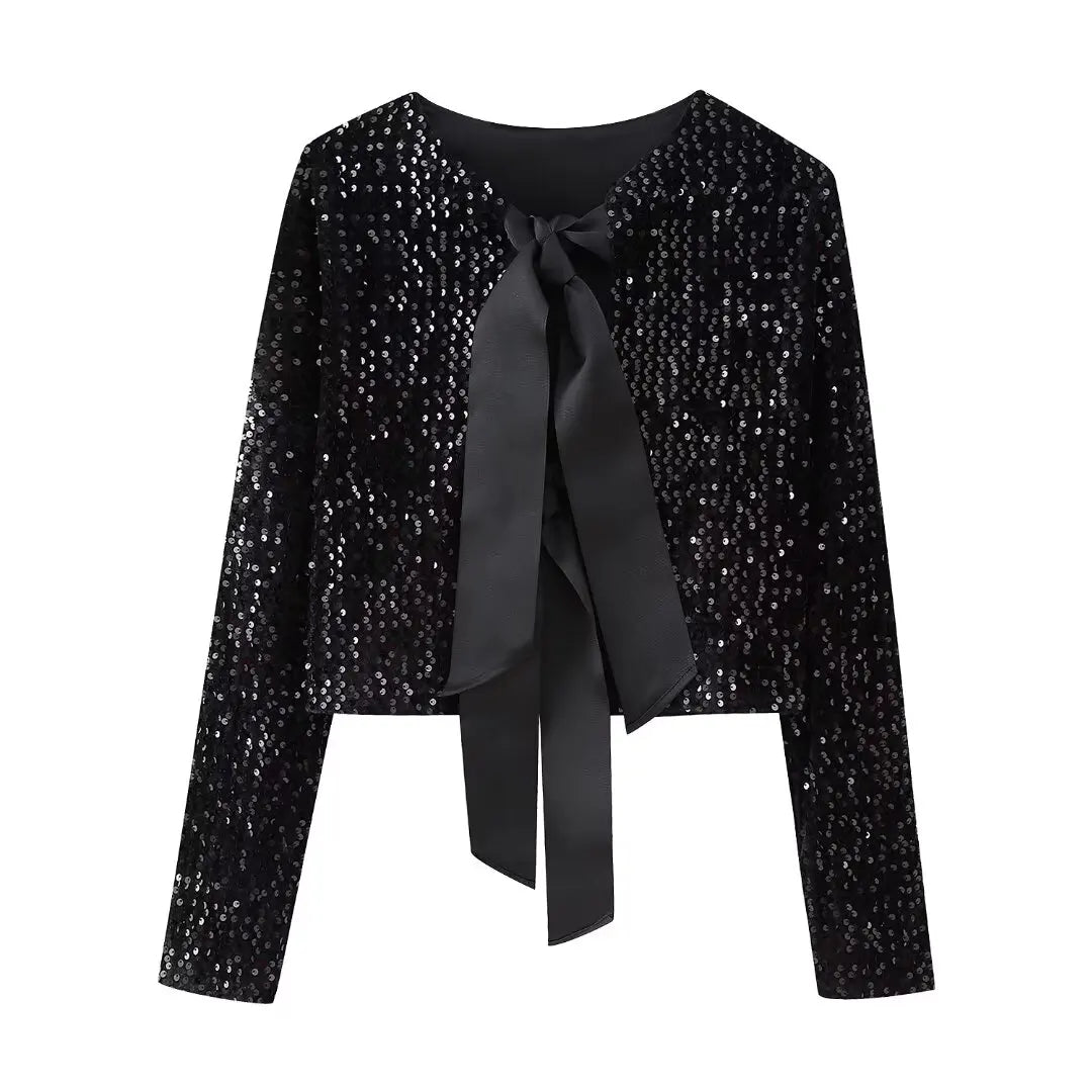 Blazer Feminino Paetê Lantejoulas Laço Helena