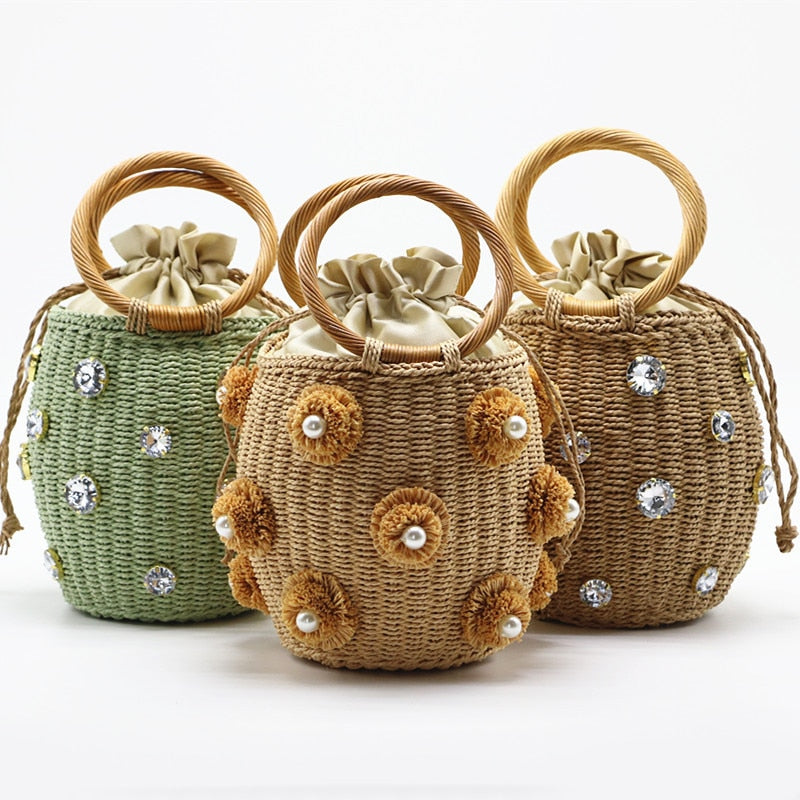 Bolsa Feminina Rattan E Cristais Espelho da Moda